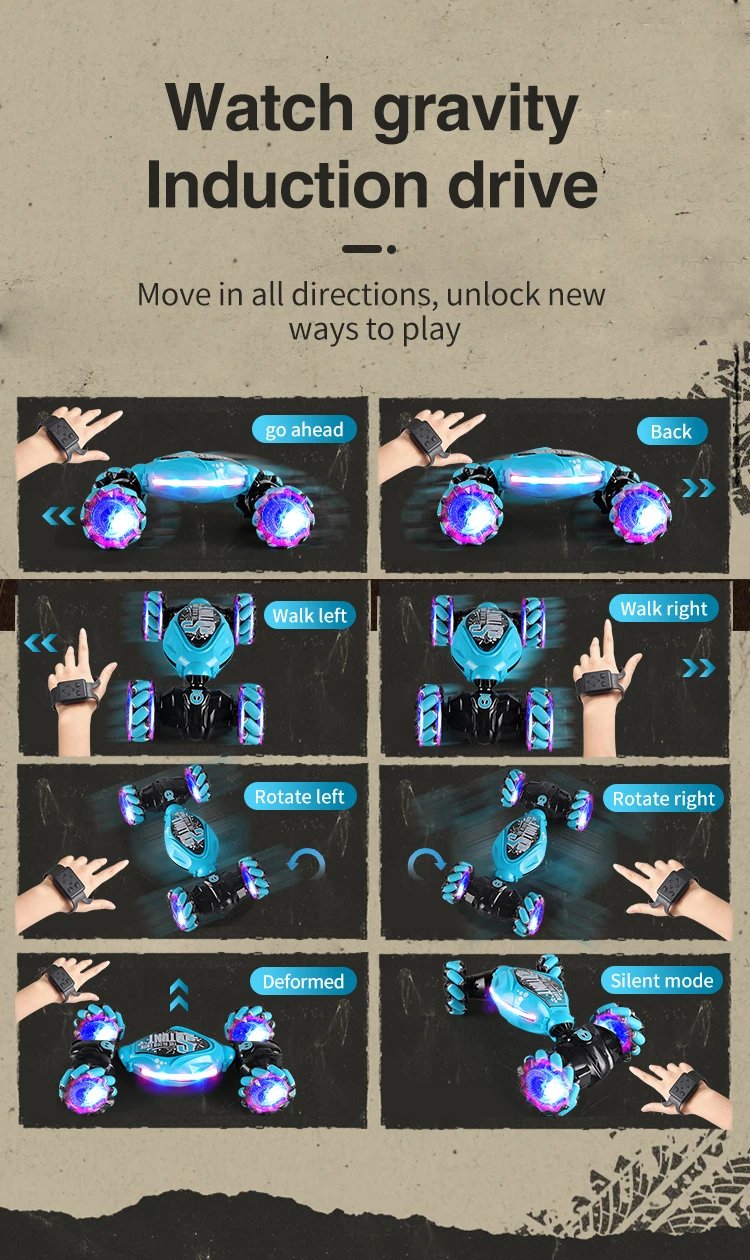 4WD 1:16 Stunt RC Car With LED Light Gesture Induction Deformation Twist Climbing Radio Controlled Car Electronic Toys for Kids