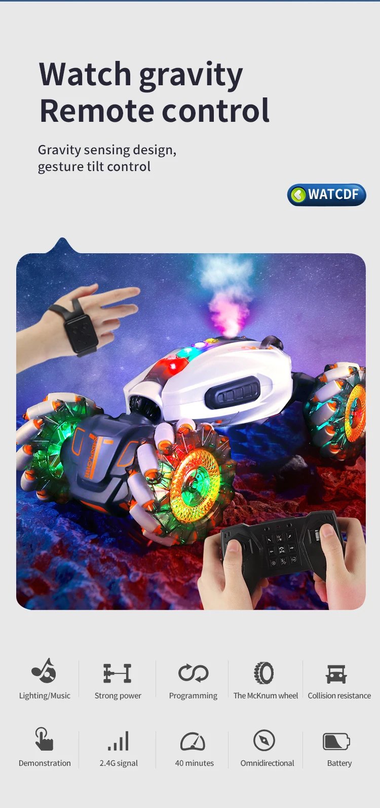 4WD 1:16 Stunt RC Car With LED Light Gesture Induction Deformation Twist Climbing Radio Controlled Car Electronic Toys for Kids
