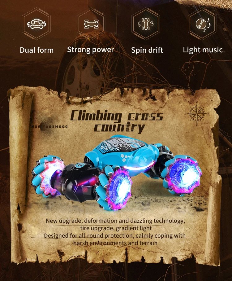 4WD 1:16 Stunt RC Car With LED Light Gesture Induction Deformation Twist Climbing Radio Controlled Car Electronic Toys for Kids