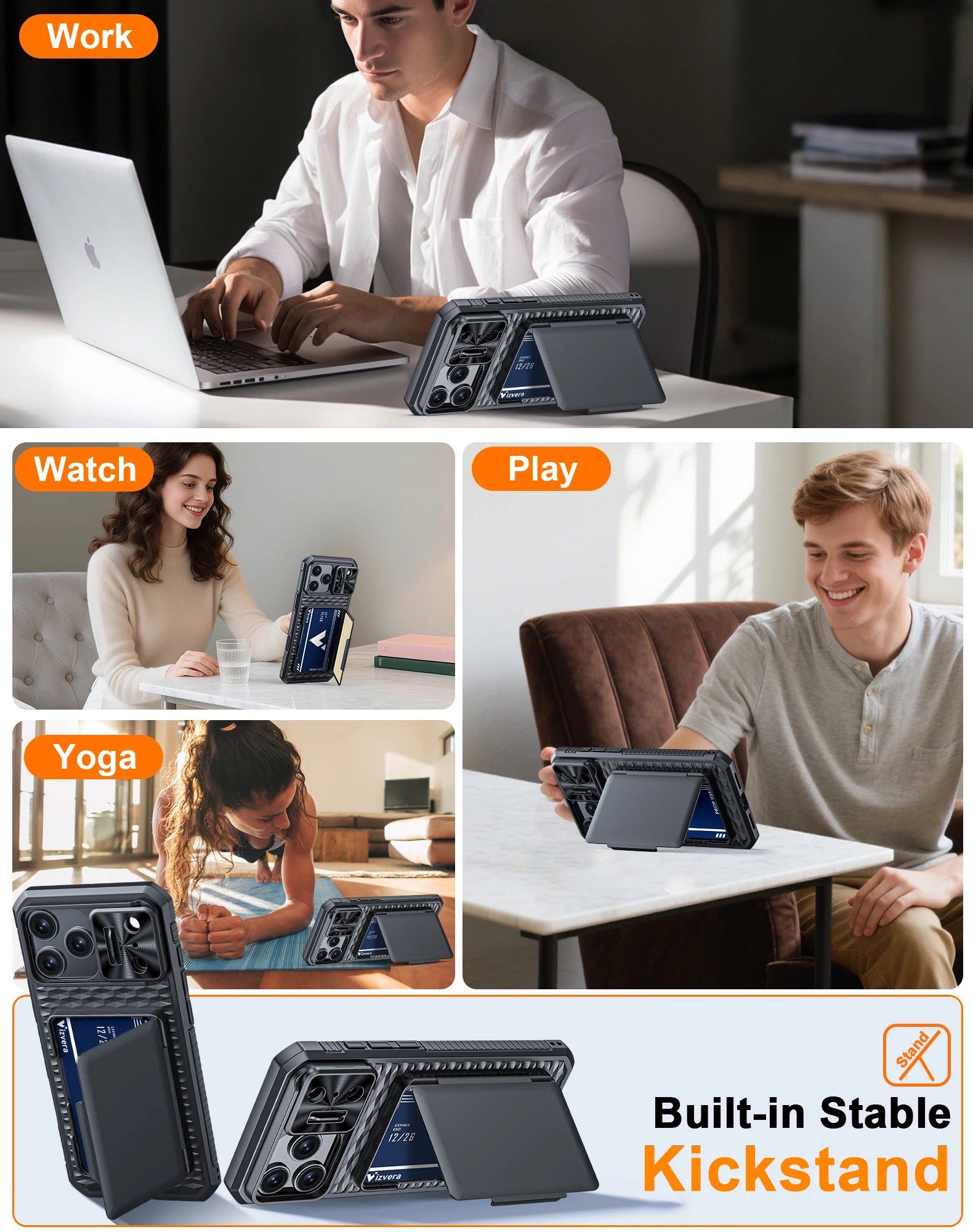 With Card Holder Sliding Camera Cover And Stand For iPhone 17 Pro/17 Pro Max Phone Case, Anti-Fall PC+TPU Wallet Case-Black