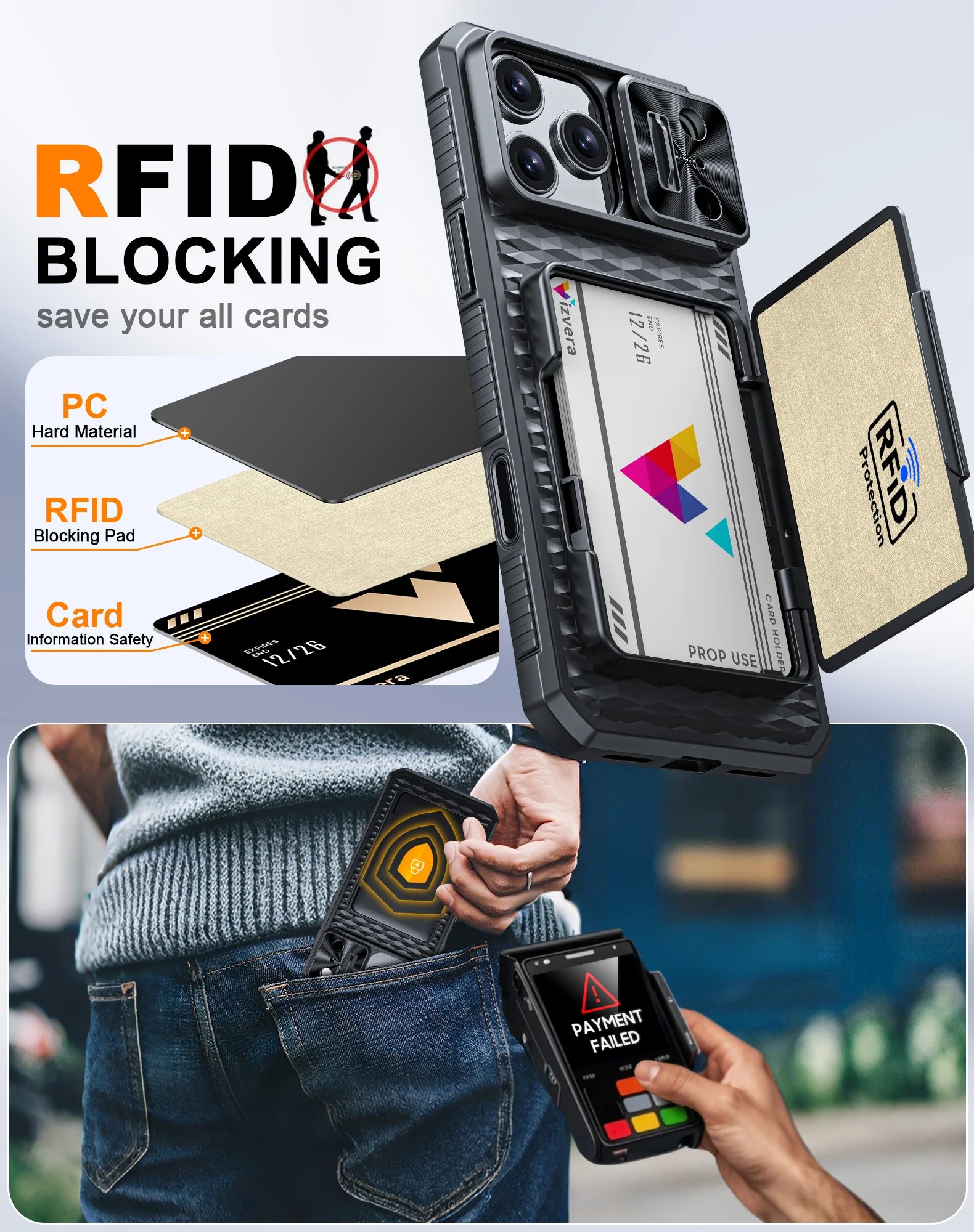 With Card Holder Sliding Camera Cover And Stand For iPhone 17 Pro/17 Pro Max Phone Case, Anti-Fall PC+TPU Wallet Case-Black