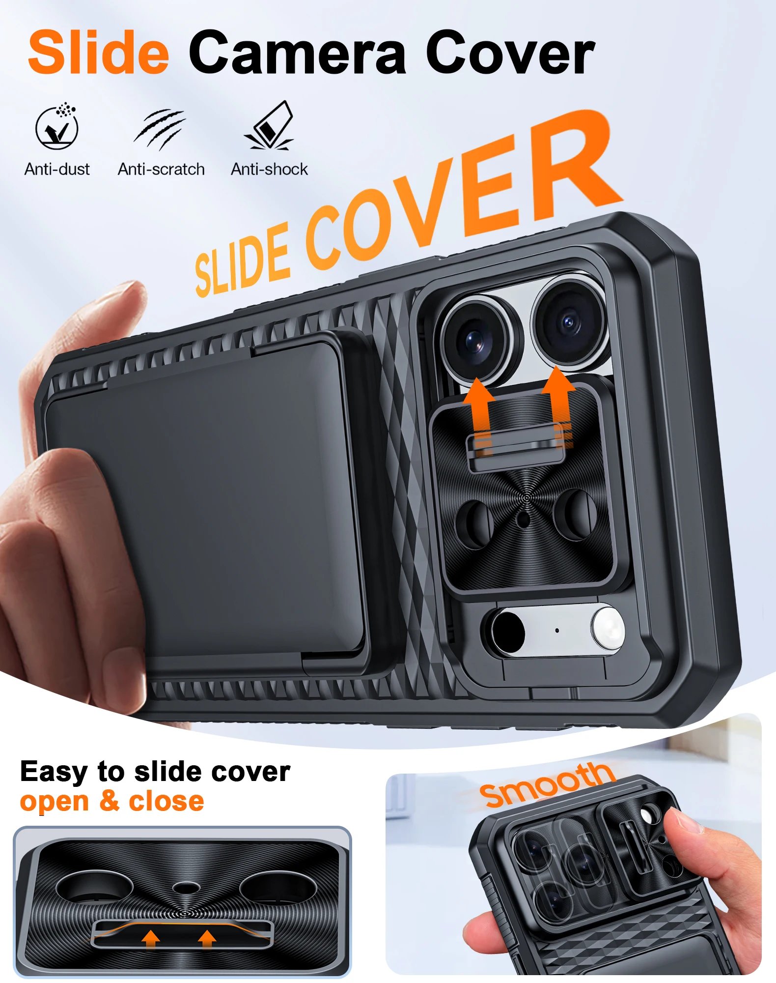 With Card Holder Sliding Camera Cover And Stand For iPhone 17 Pro/17 Pro Max Phone Case, Anti-Fall PC+TPU Wallet Case-Black