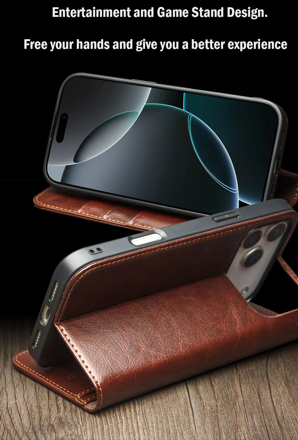 QIALINO Genuine Leather Flip Case for iPhone 17 Bracket Handmade Business Cover with Card Slots for iPhone 17 Pro Max/17 Air