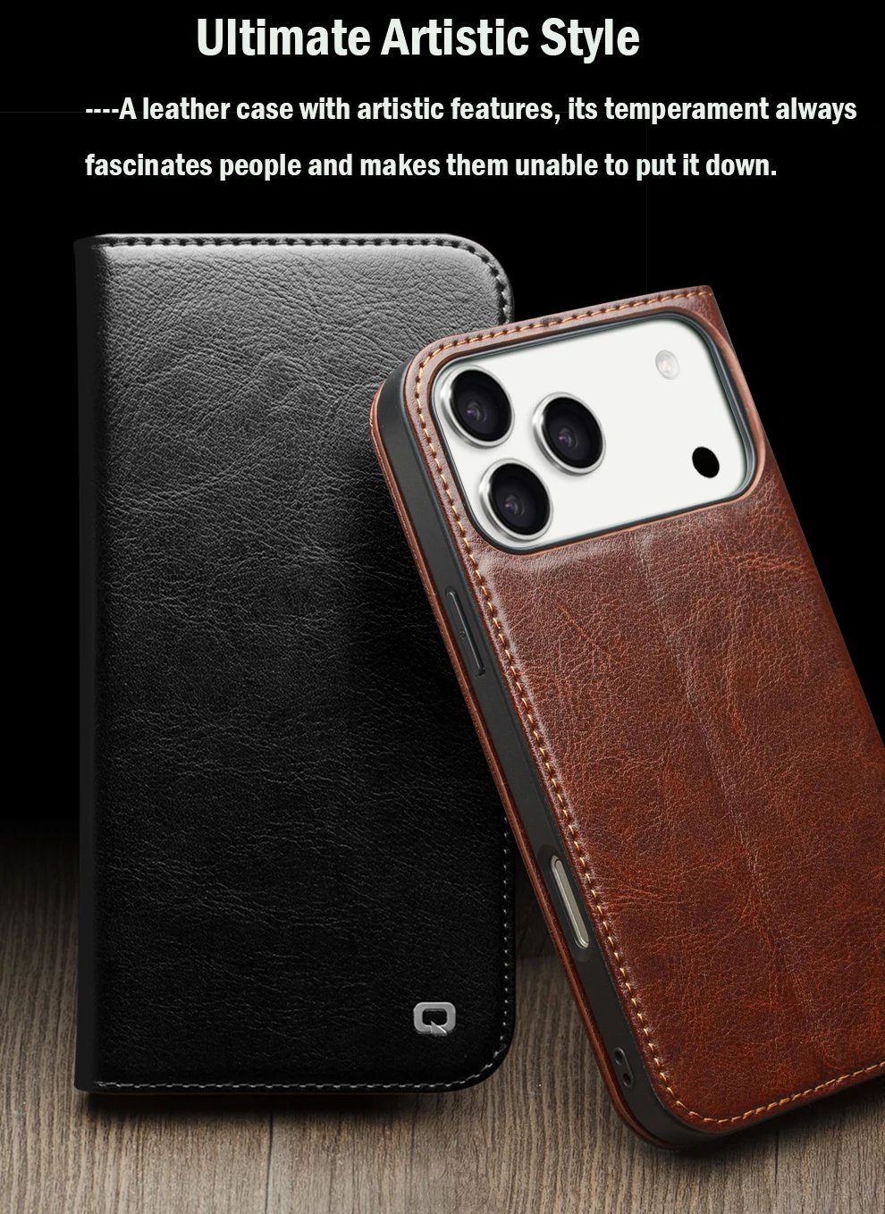 QIALINO Genuine Leather Flip Case for iPhone 17 Bracket Handmade Business Cover with Card Slots for iPhone 17 Pro Max/17 Air