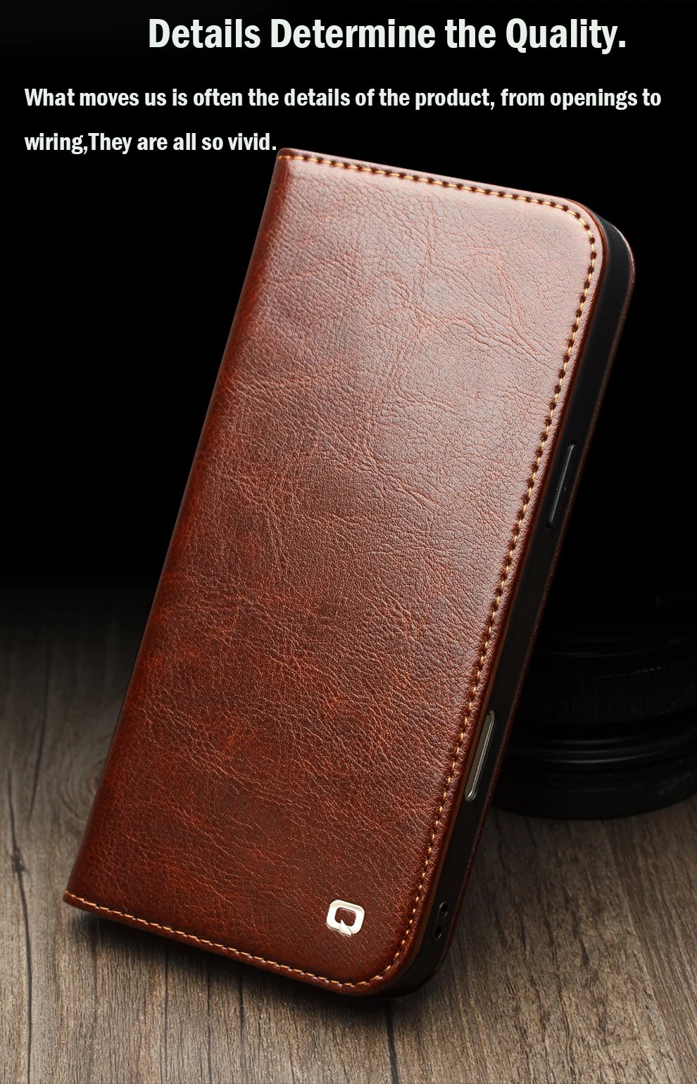 QIALINO Genuine Leather Flip Case for iPhone 17 Bracket Handmade Business Cover with Card Slots for iPhone 17 Pro Max/17 Air