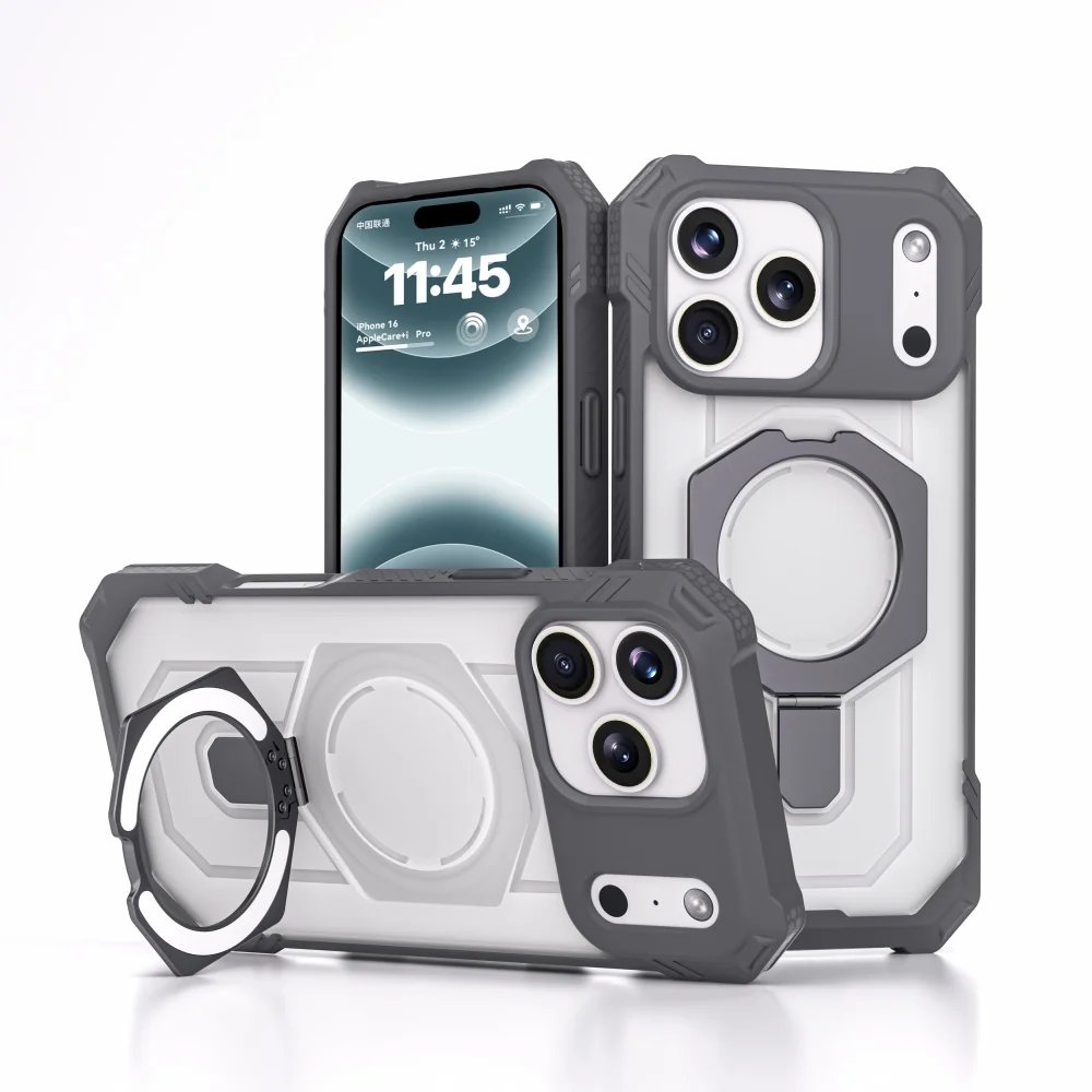 Luxury Heavy Military Armor Shockproof Case For iPhone 17 Pro Max 17 Air 17 Pro Magsafe Magnetic Ring Stand Holder Hard Cover