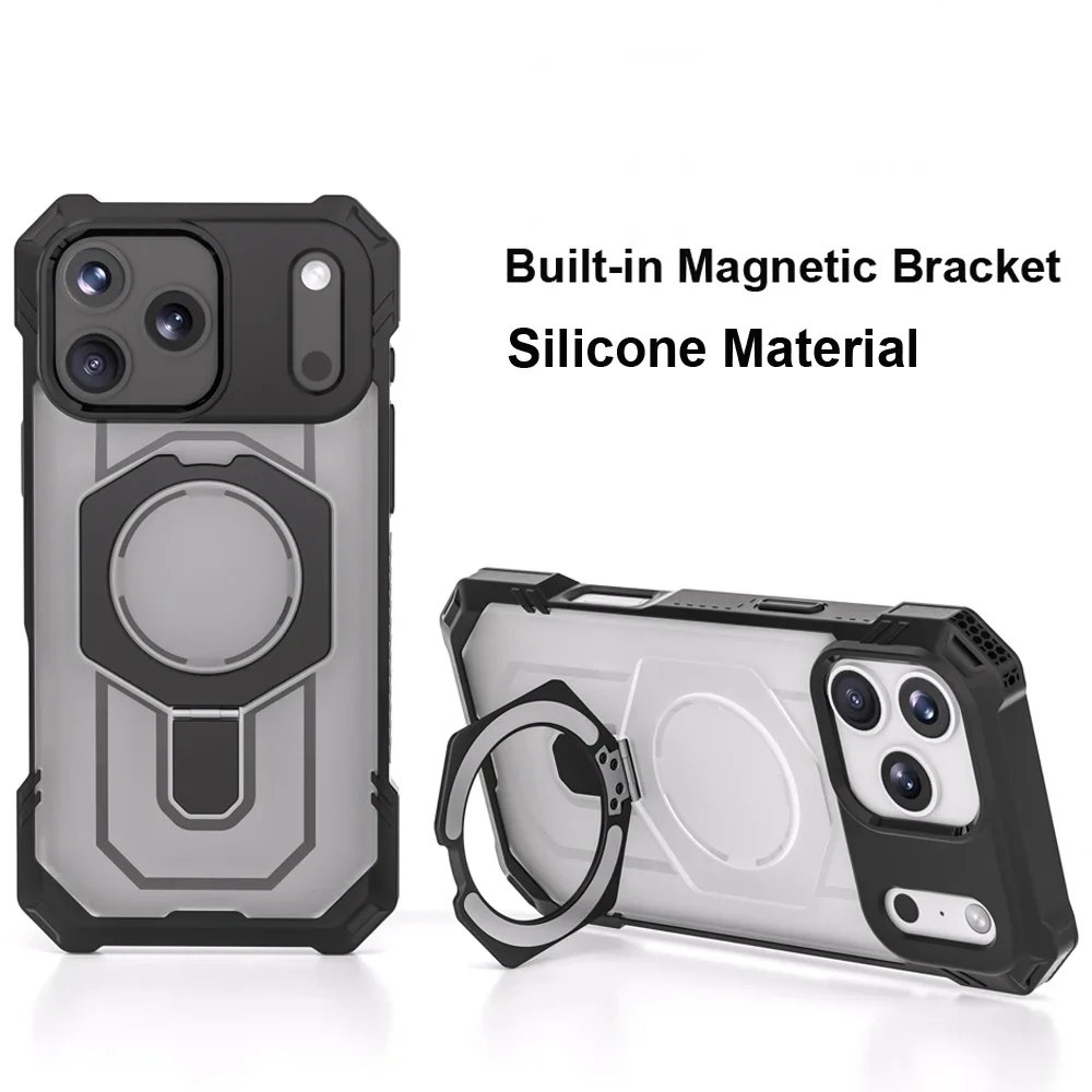 Luxury Heavy Military Armor Shockproof Case For iPhone 17 Pro Max 17 Air 17 Pro Magsafe Magnetic Ring Stand Holder Hard Cover