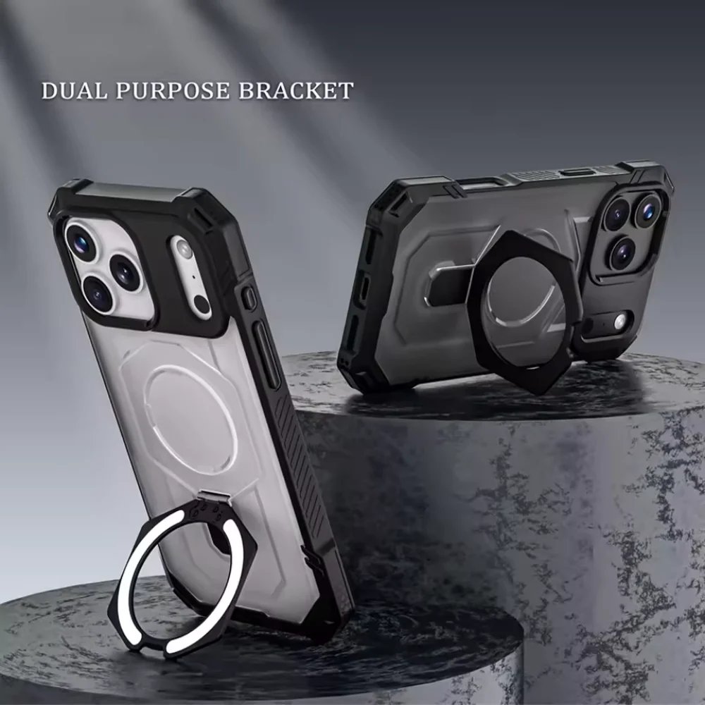 Luxury Heavy Military Armor Shockproof Case For iPhone 17 Pro Max 17 Air 17 Pro Magsafe Magnetic Ring Stand Holder Hard Cover