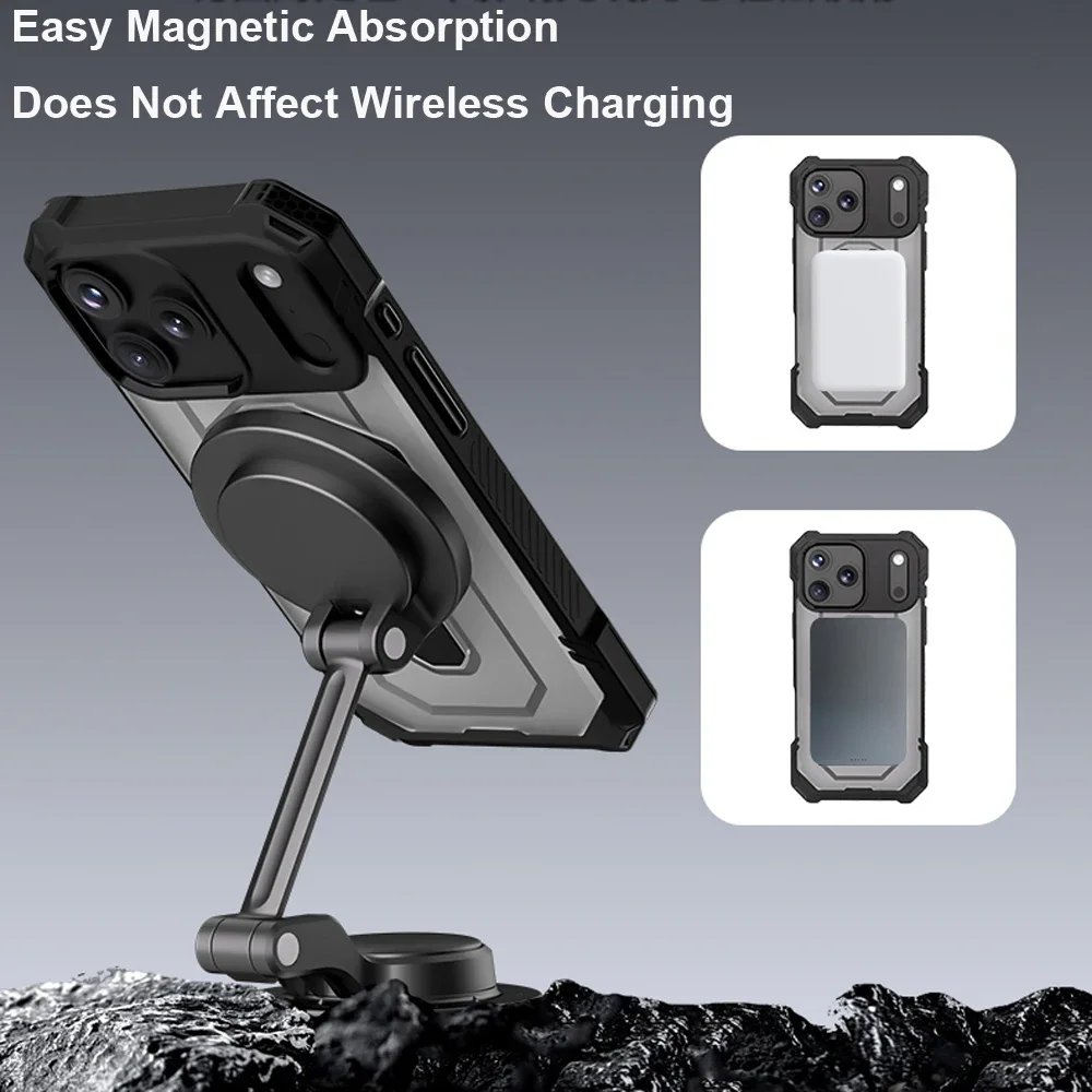 Luxury Heavy Military Armor Shockproof Case For iPhone 17 Pro Max 17 Air 17 Pro Magsafe Magnetic Ring Stand Holder Hard Cover