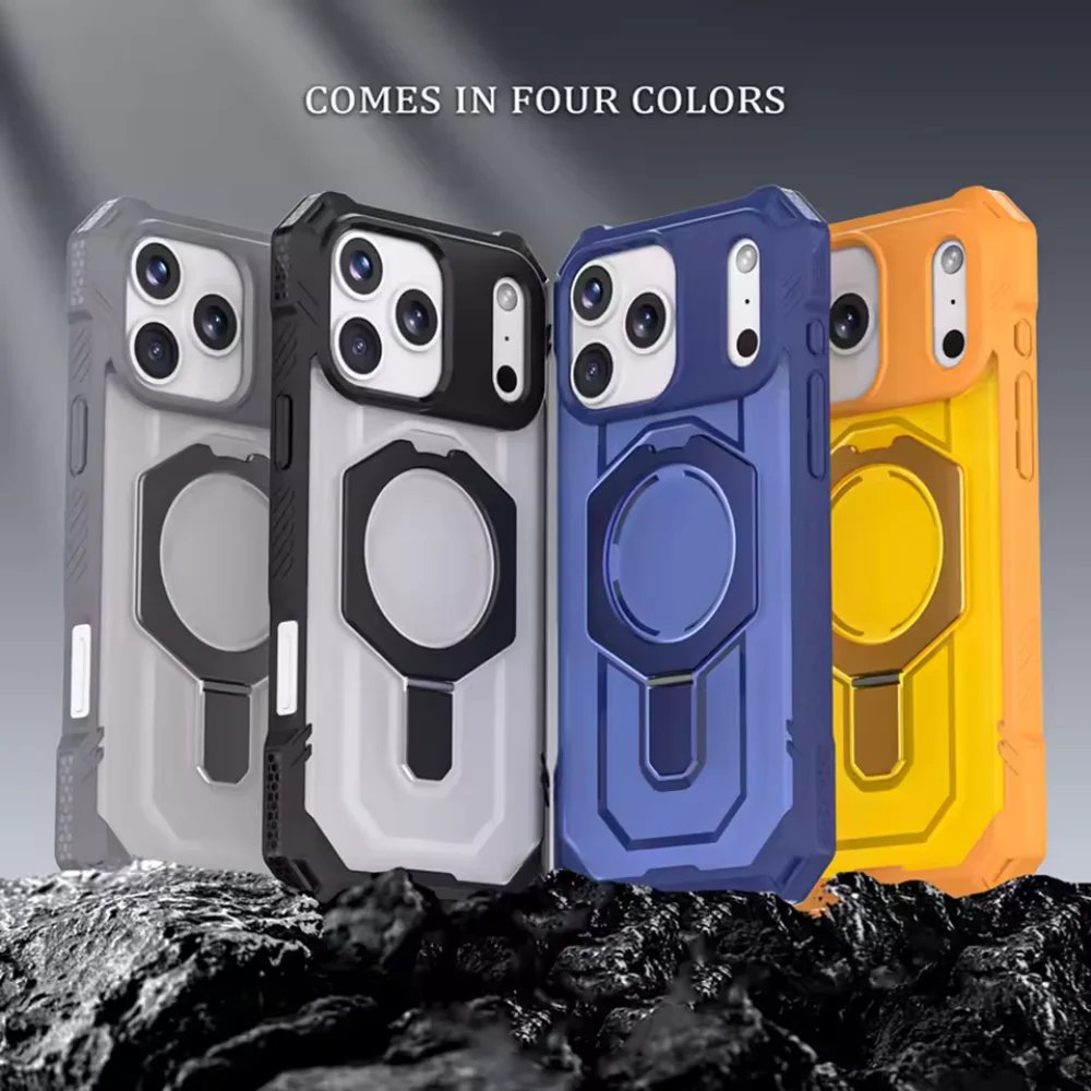 Luxury Heavy Military Armor Shockproof Case For iPhone 17 Pro Max 17 Air 17 Pro Magsafe Magnetic Ring Stand Holder Hard Cover