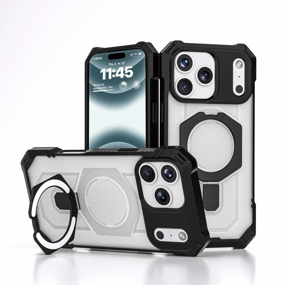 Luxury Heavy Military Armor Shockproof Case For iPhone 17 Pro Max 17 Air 17 Pro Magsafe Magnetic Ring Stand Holder Hard Cover