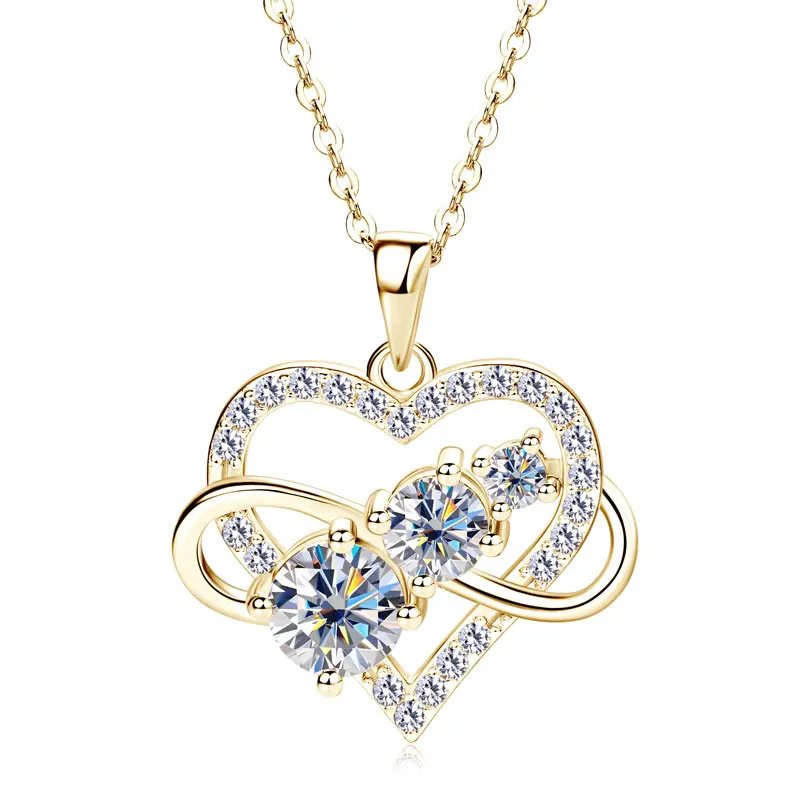 RAPRGOLD GRA Certified Moissanite Infinite Love Heart Pendant Necklace 925 Sterling Silver for Women Fine Jewelry Gifts cadena