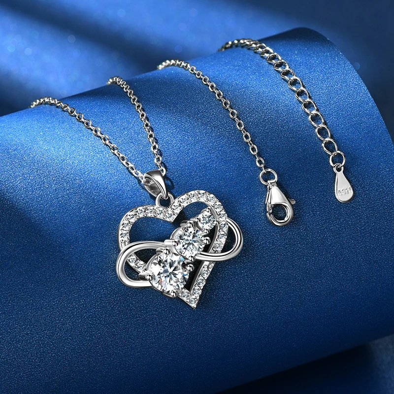 RAPRGOLD GRA Certified Moissanite Infinite Love Heart Pendant Necklace 925 Sterling Silver for Women Fine Jewelry Gifts cadena