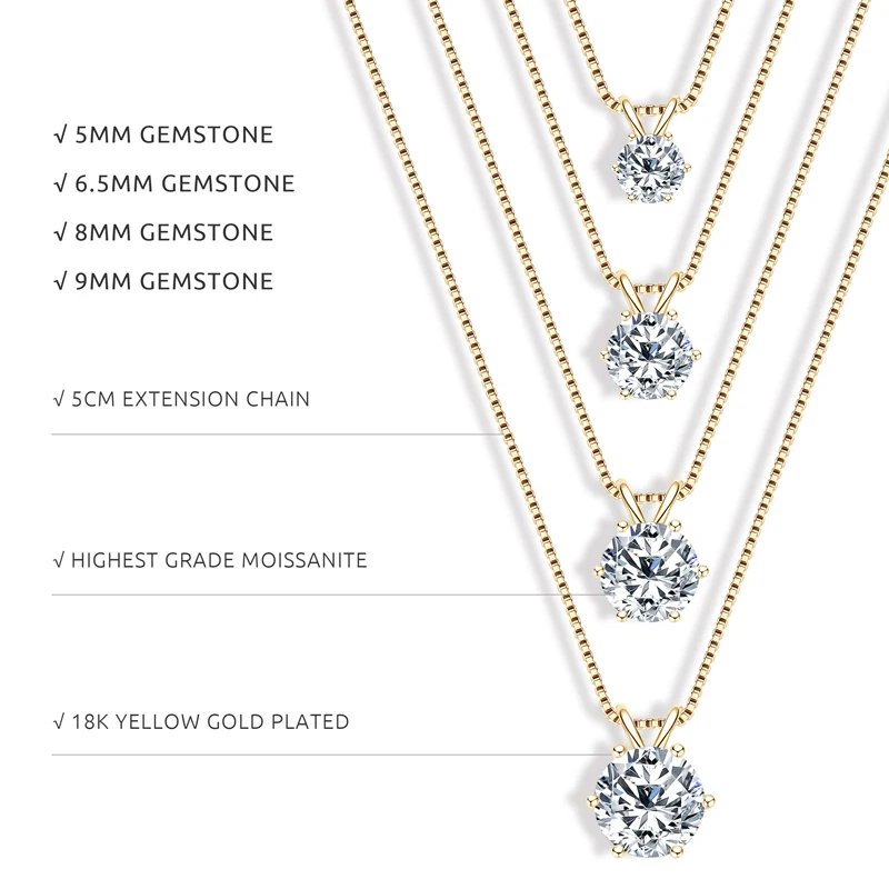 Classic 0.5CT-5CT D Moissanite Pendant Necklace Adjustable Chain 925 Silver for Women GRA Certificate 2CT 3CT 4CT Lab Diamond