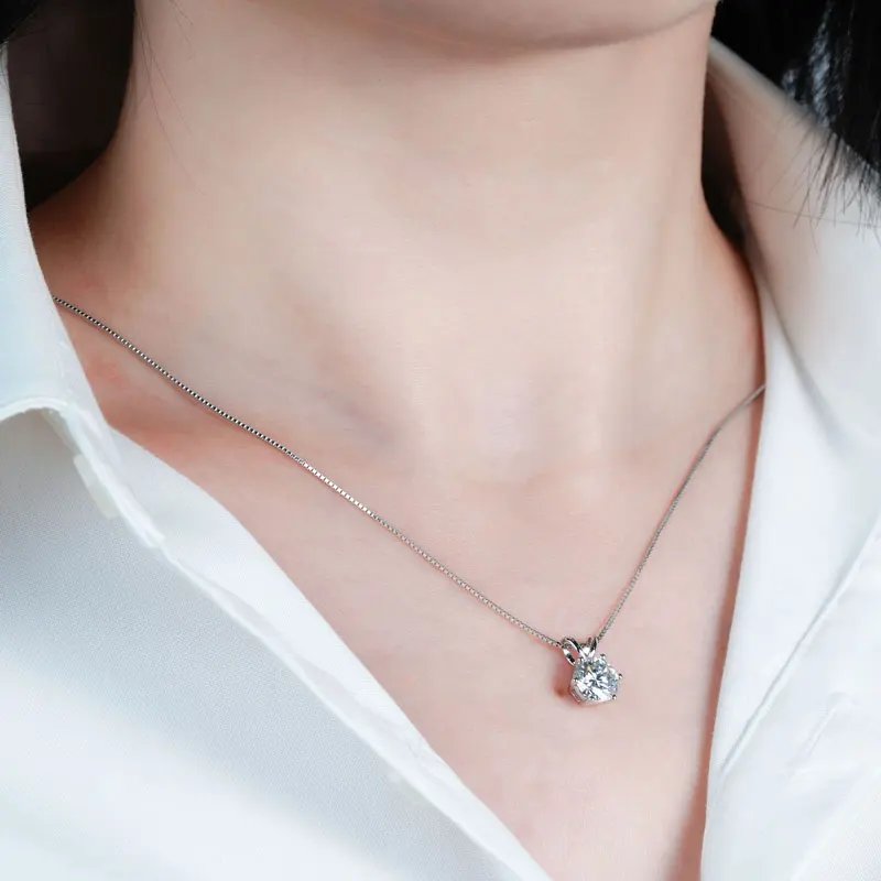 Classic 0.5CT-5CT D Moissanite Pendant Necklace Adjustable Chain 925 Silver for Women GRA Certificate 2CT 3CT 4CT Lab Diamond