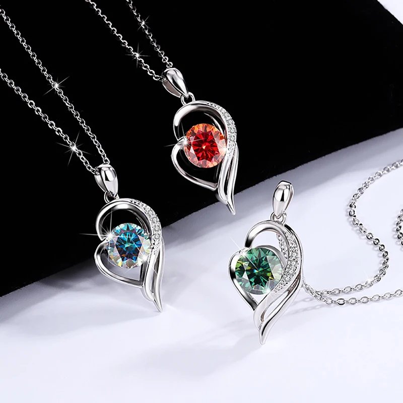 1CT Moissanite Pendant Necklace For Women 100% 925 Sterling Silver Sparkling Lab-created Diamond Wedding Party Fine Jewelry Gift
