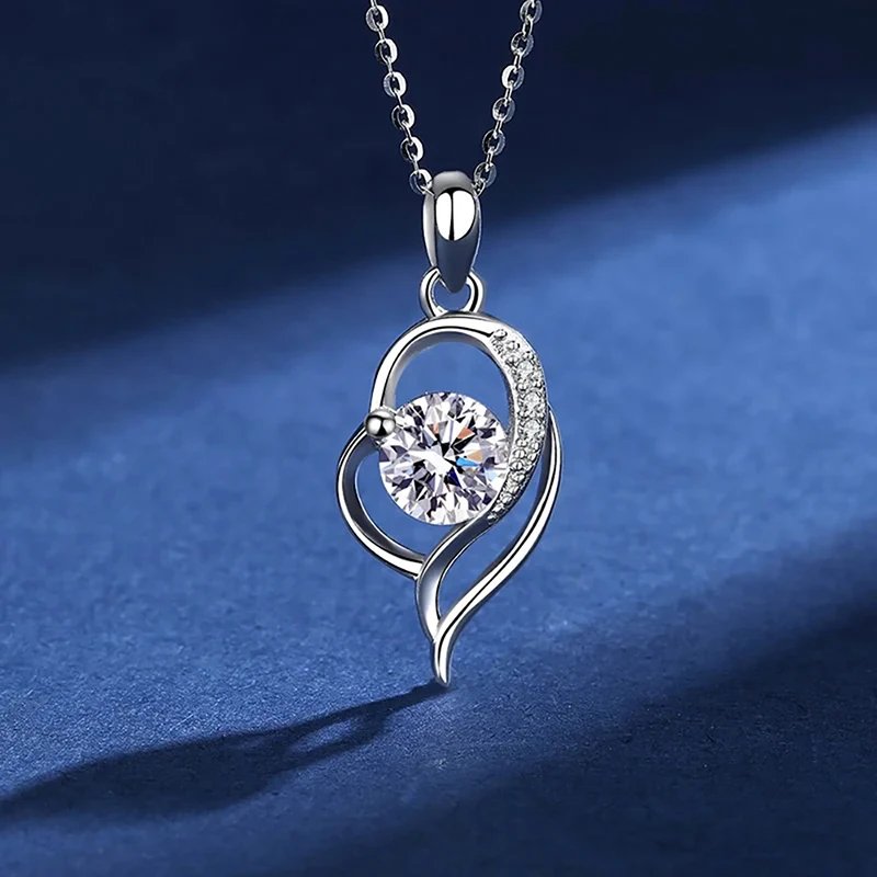 1CT Moissanite Pendant Necklace For Women 100% 925 Sterling Silver Sparkling Lab-created Diamond Wedding Party Fine Jewelry Gift
