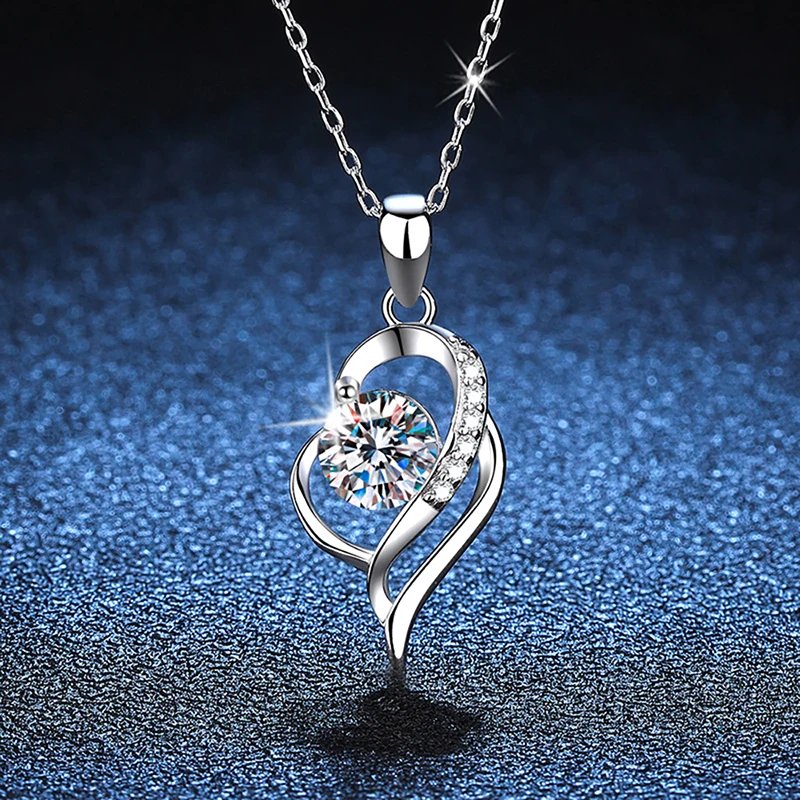 1CT Moissanite Pendant Necklace For Women 100% 925 Sterling Silver Sparkling Lab-created Diamond Wedding Party Fine Jewelry Gift