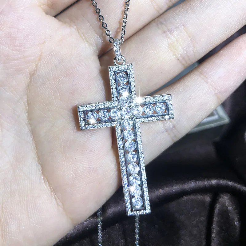 Popular Fashion 925 Silver 13 Style Cross Necklace Men And Women White Zircon Pendant Classic Clavicle Chain Party Jewelry Gift