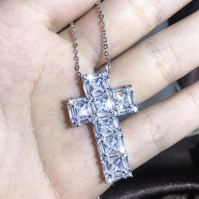 Popular Fashion 925 Silver 13 Style Cross Necklace Men And Women White Zircon Pendant Classic Clavicle Chain Party Jewelry Gift