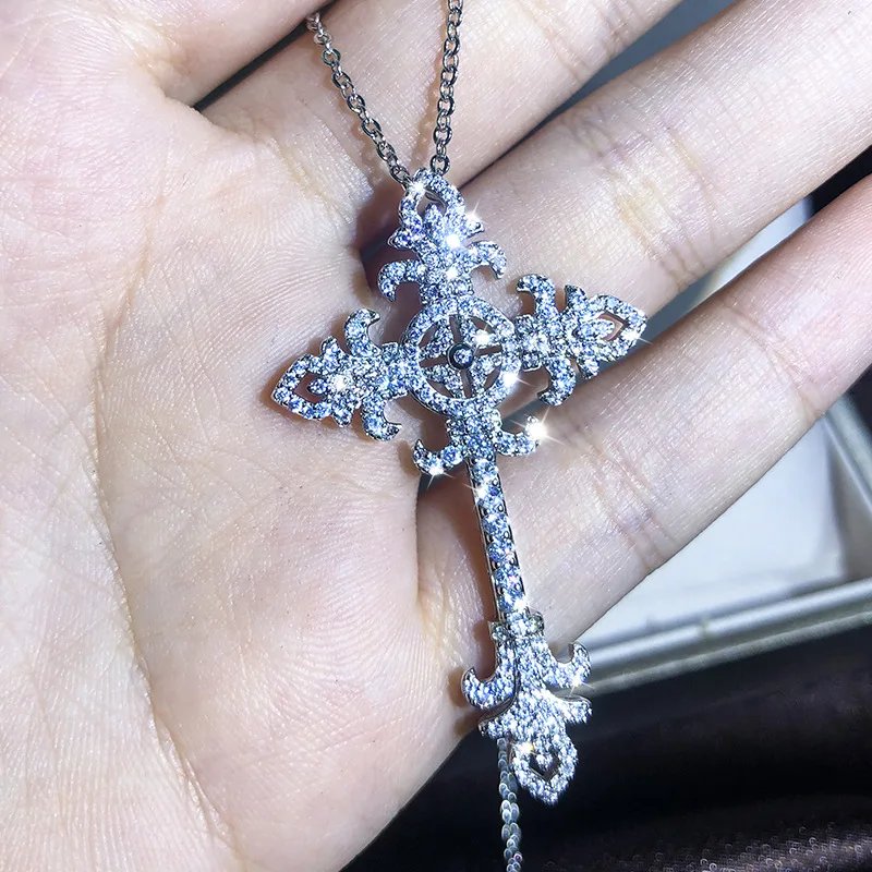 Popular Fashion 925 Silver 13 Style Cross Necklace Men And Women White Zircon Pendant Classic Clavicle Chain Party Jewelry Gift