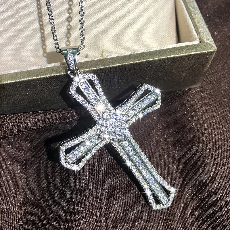 Popular Fashion 925 Silver 13 Style Cross Necklace Men And Women White Zircon Pendant Classic Clavicle Chain Party Jewelry Gift