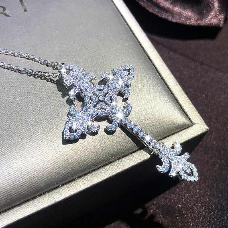 Popular Fashion 925 Silver 13 Style Cross Necklace Men And Women White Zircon Pendant Classic Clavicle Chain Party Jewelry Gift