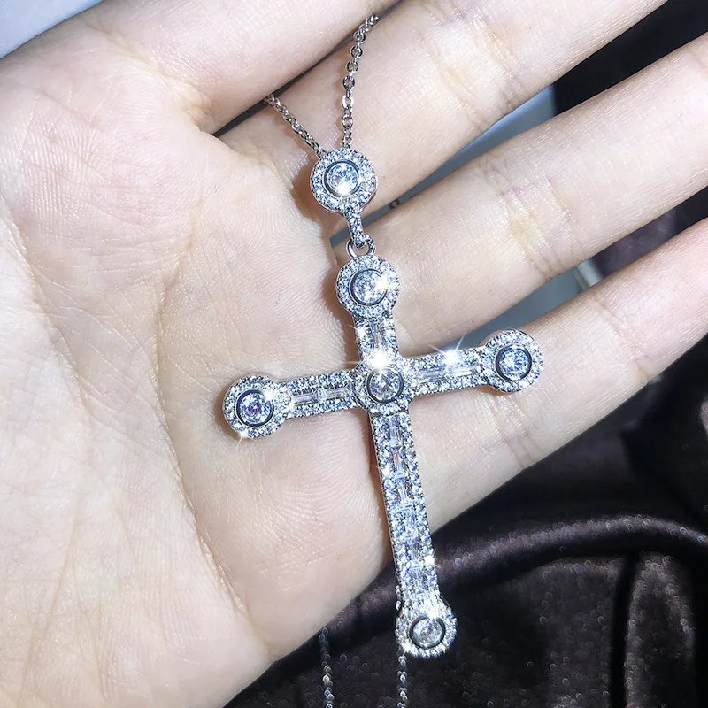 Popular Fashion 925 Silver 13 Style Cross Necklace Men And Women White Zircon Pendant Classic Clavicle Chain Party Jewelry Gift