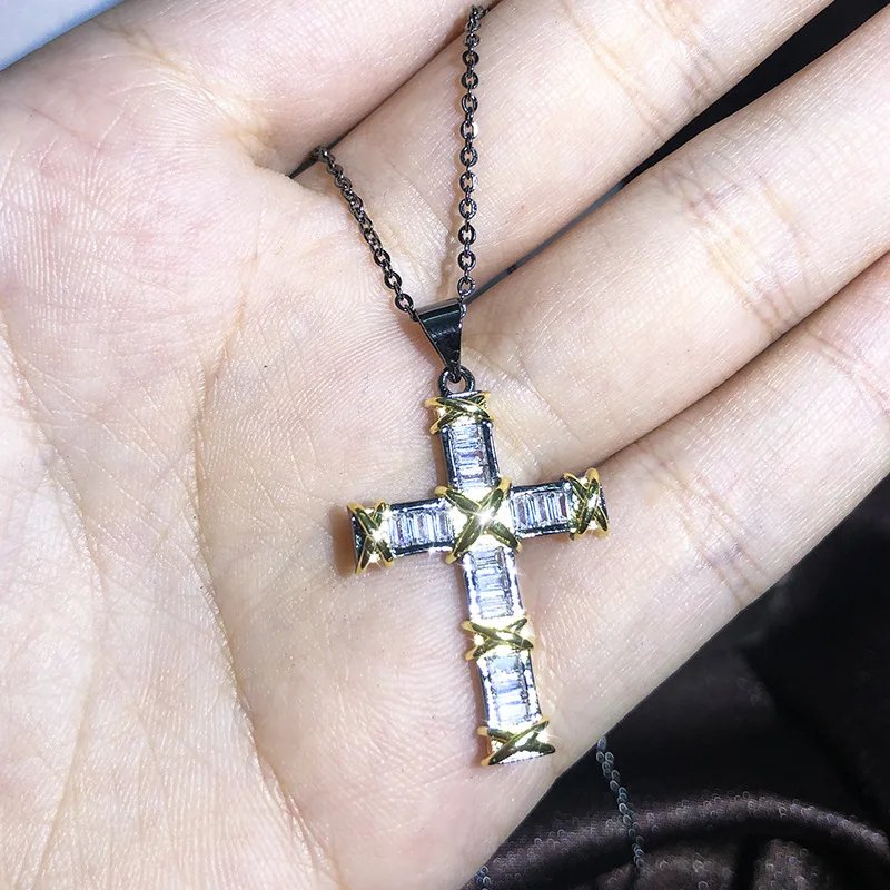 Popular Fashion 925 Silver 13 Style Cross Necklace Men And Women White Zircon Pendant Classic Clavicle Chain Party Jewelry Gift