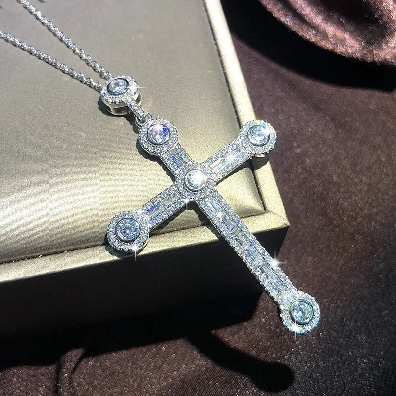 Popular Fashion 925 Silver 13 Style Cross Necklace Men And Women White Zircon Pendant Classic Clavicle Chain Party Jewelry Gift