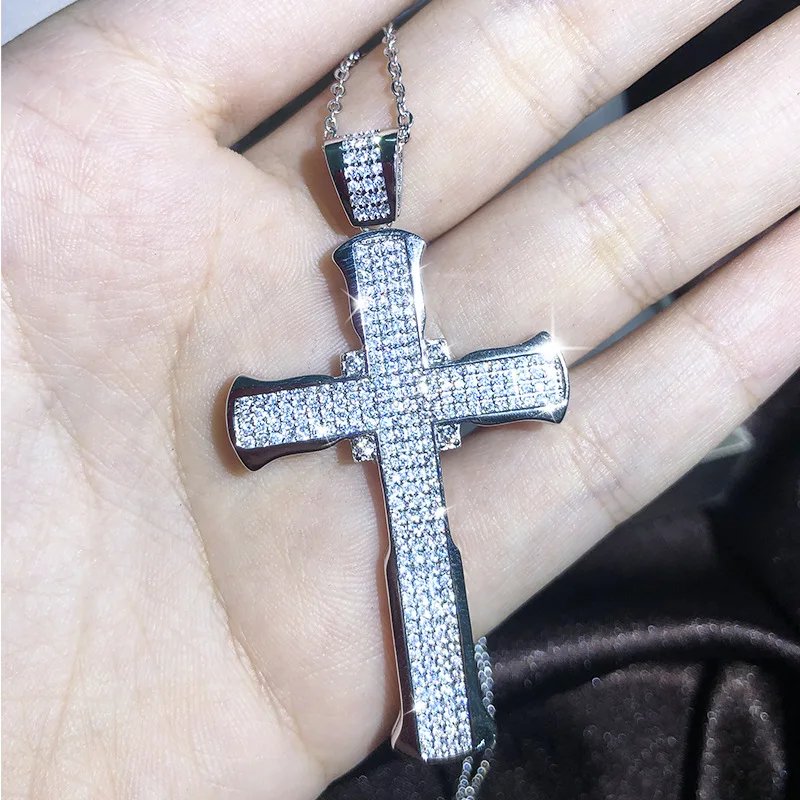 Popular Fashion 925 Silver 13 Style Cross Necklace Men And Women White Zircon Pendant Classic Clavicle Chain Party Jewelry Gift
