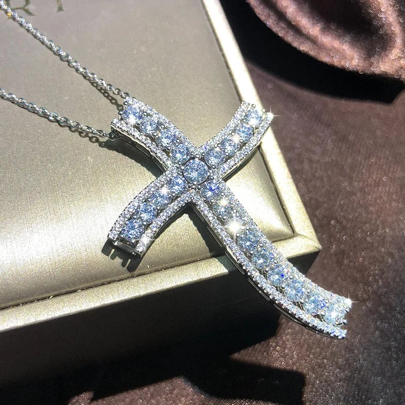 Popular Fashion 925 Silver 13 Style Cross Necklace Men And Women White Zircon Pendant Classic Clavicle Chain Party Jewelry Gift