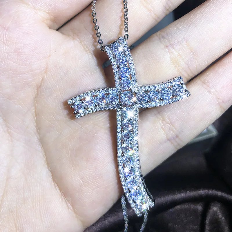 Popular Fashion 925 Silver 13 Style Cross Necklace Men And Women White Zircon Pendant Classic Clavicle Chain Party Jewelry Gift