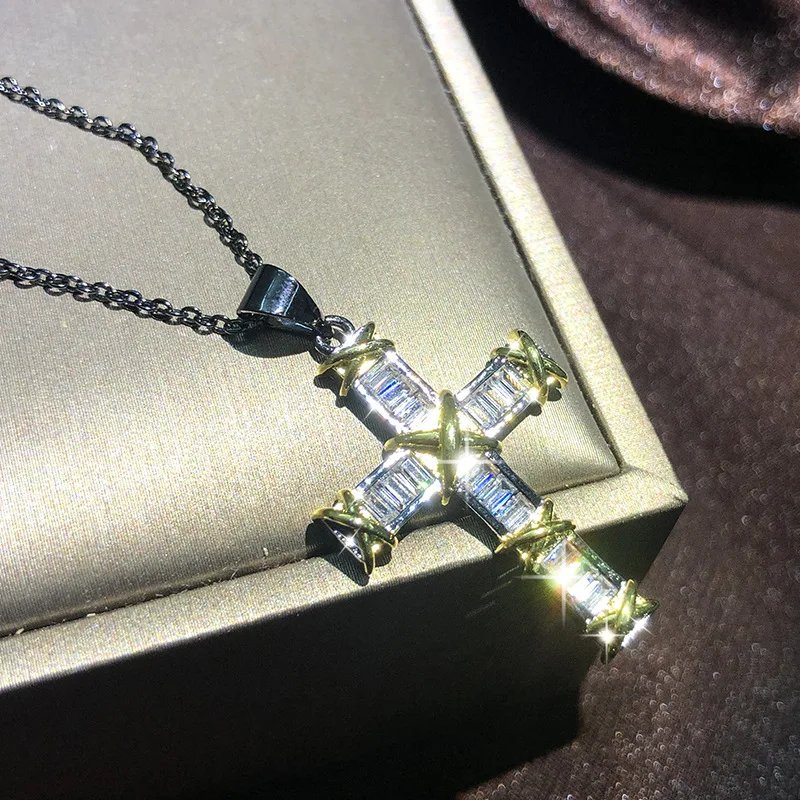 Popular Fashion 925 Silver 13 Style Cross Necklace Men And Women White Zircon Pendant Classic Clavicle Chain Party Jewelry Gift