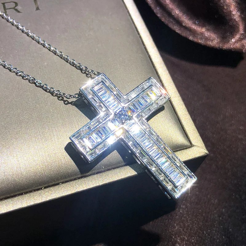 Popular Fashion 925 Silver 13 Style Cross Necklace Men And Women White Zircon Pendant Classic Clavicle Chain Party Jewelry Gift