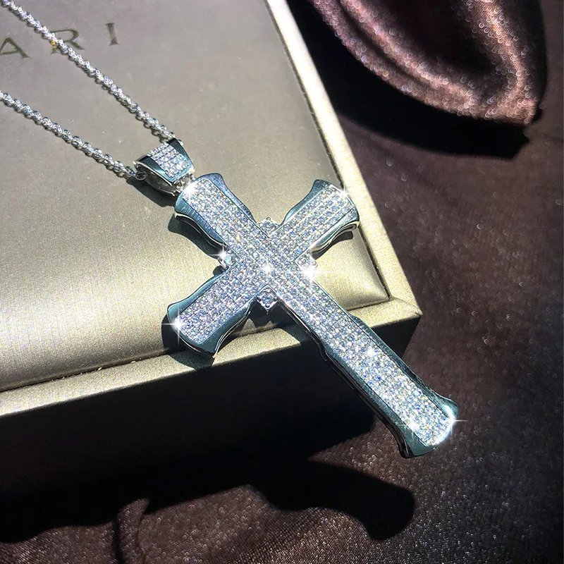 Popular Fashion 925 Silver 13 Style Cross Necklace Men And Women White Zircon Pendant Classic Clavicle Chain Party Jewelry Gift