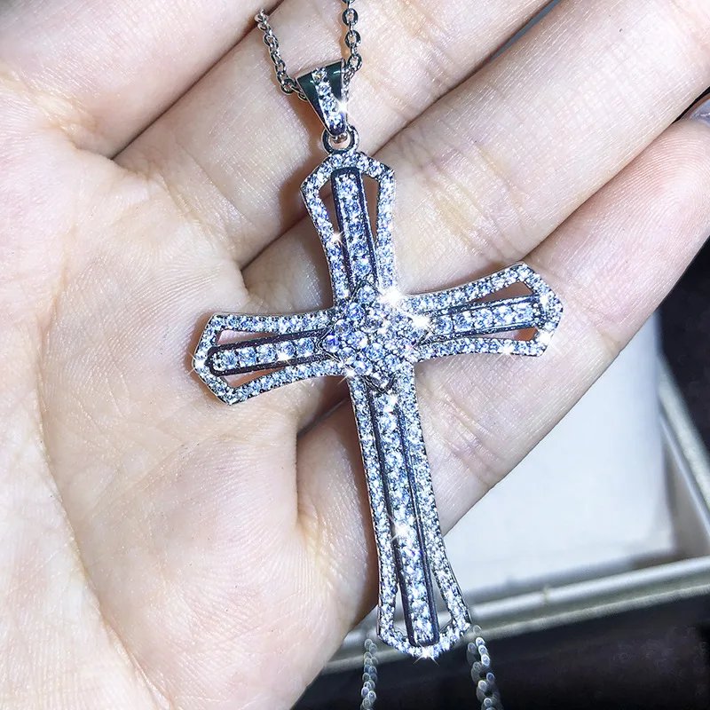 Popular Fashion 925 Silver 13 Style Cross Necklace Men And Women White Zircon Pendant Classic Clavicle Chain Party Jewelry Gift