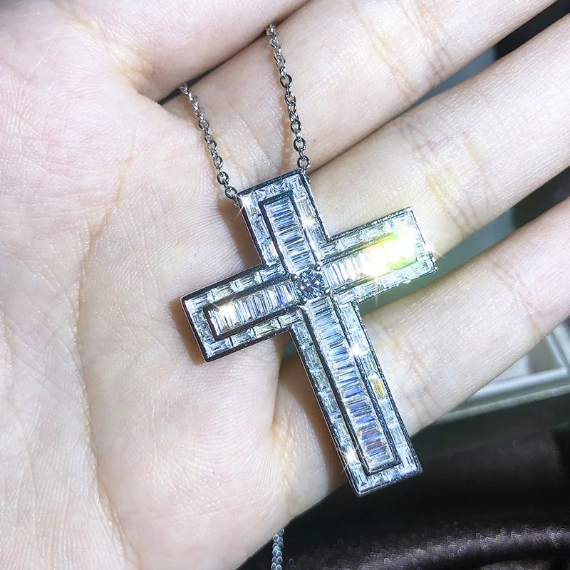 Popular Fashion 925 Silver 13 Style Cross Necklace Men And Women White Zircon Pendant Classic Clavicle Chain Party Jewelry Gift