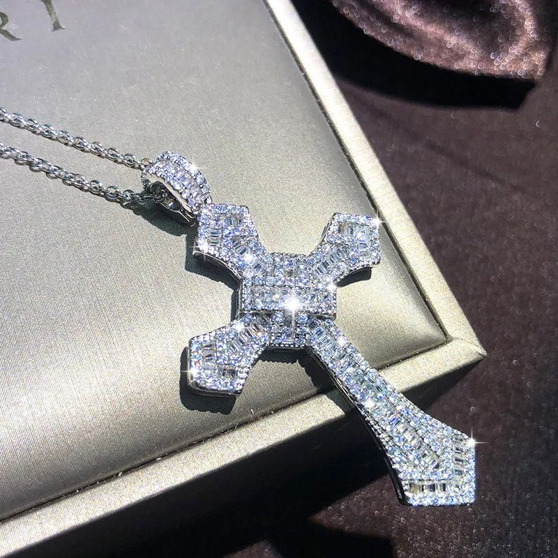 Popular Fashion 925 Silver 13 Style Cross Necklace Men And Women White Zircon Pendant Classic Clavicle Chain Party Jewelry Gift
