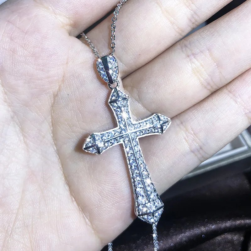 Popular Fashion 925 Silver 13 Style Cross Necklace Men And Women White Zircon Pendant Classic Clavicle Chain Party Jewelry Gift