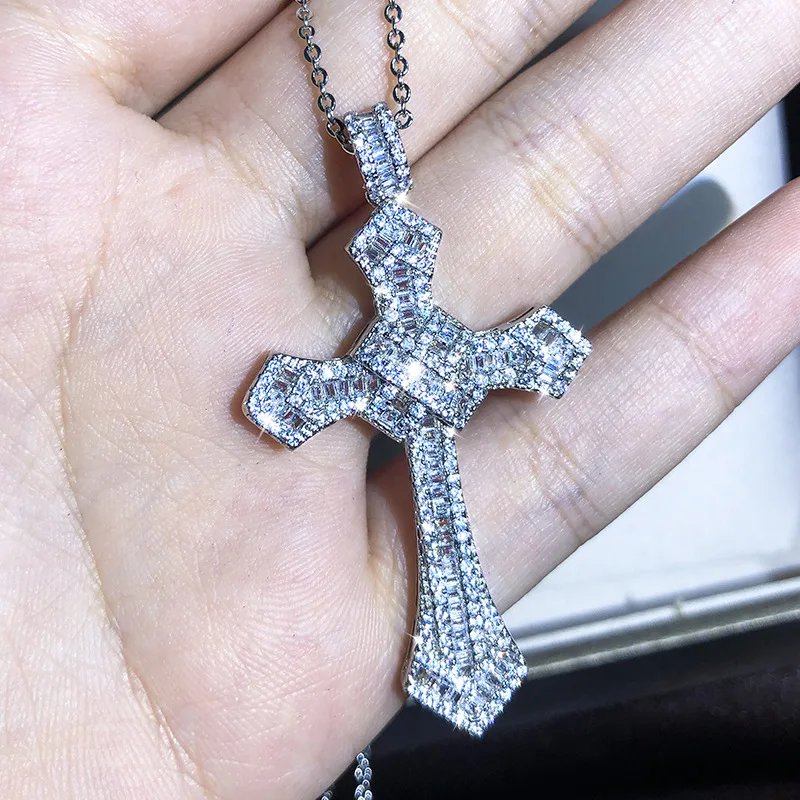 Popular Fashion 925 Silver 13 Style Cross Necklace Men And Women White Zircon Pendant Classic Clavicle Chain Party Jewelry Gift