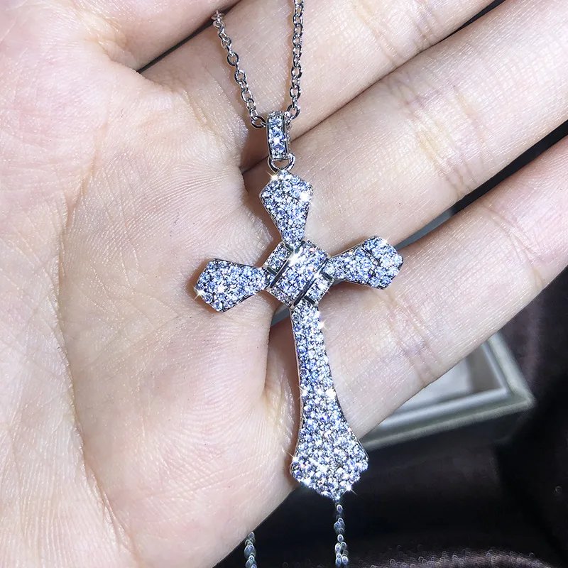 Popular Fashion 925 Silver 13 Style Cross Necklace Men And Women White Zircon Pendant Classic Clavicle Chain Party Jewelry Gift