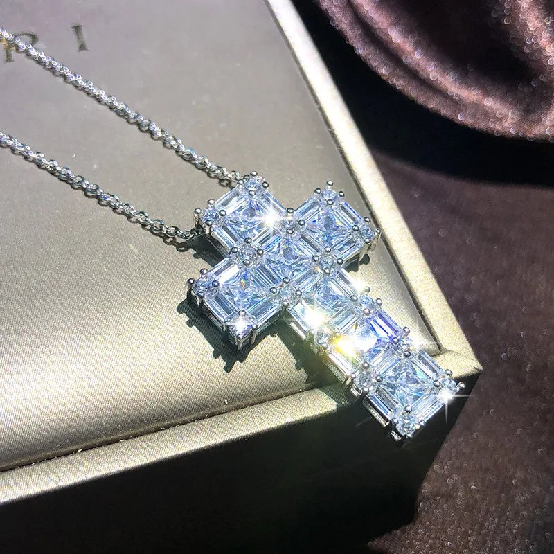 Popular Fashion 925 Silver 13 Style Cross Necklace Men And Women White Zircon Pendant Classic Clavicle Chain Party Jewelry Gift