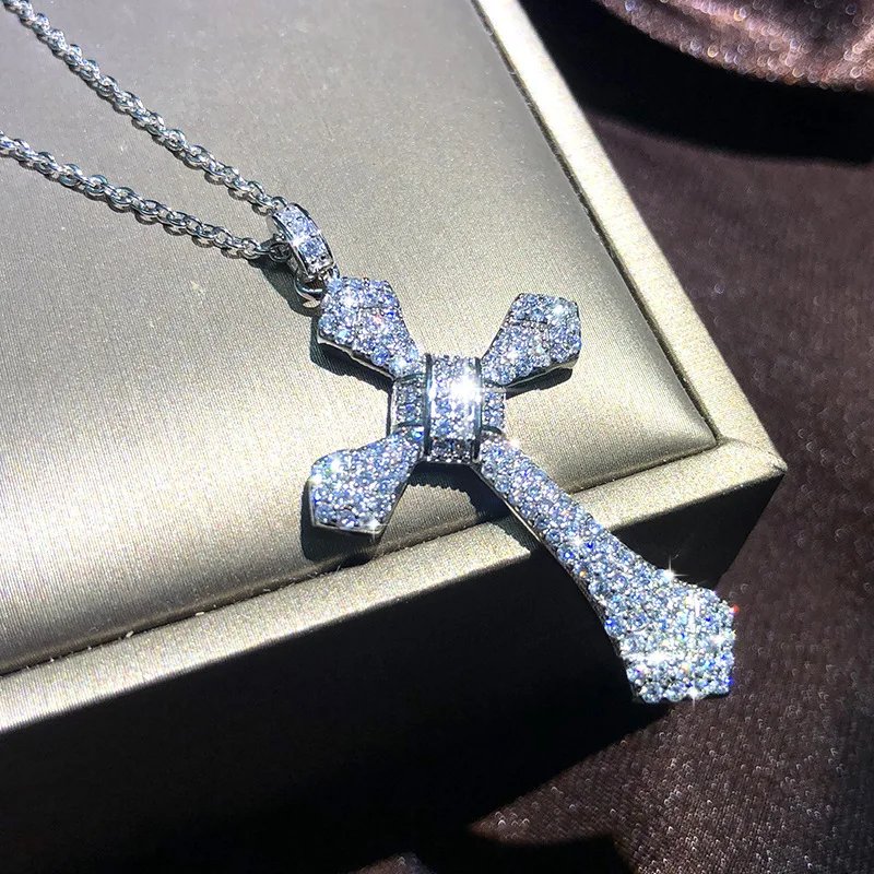 Popular Fashion 925 Silver 13 Style Cross Necklace Men And Women White Zircon Pendant Classic Clavicle Chain Party Jewelry Gift