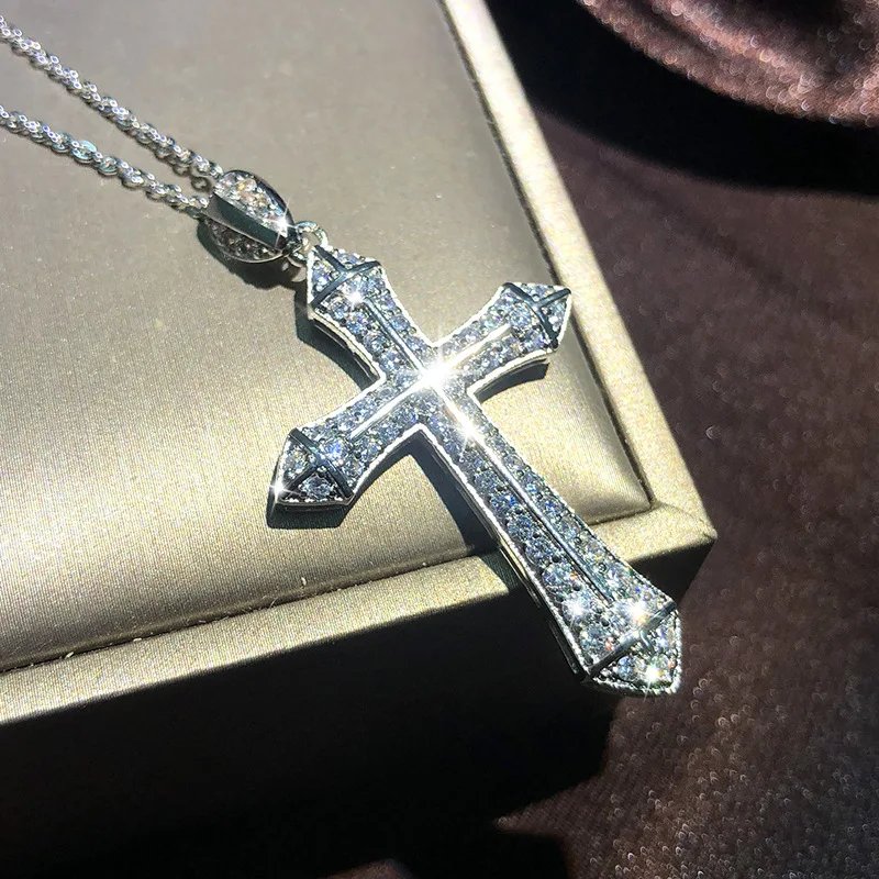 Popular Fashion 925 Silver 13 Style Cross Necklace Men And Women White Zircon Pendant Classic Clavicle Chain Party Jewelry Gift