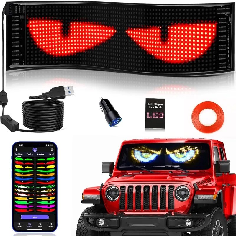 Devil Eyes Light for Cars 15''x4'' Flexible LED Light Signs for Car APP Control Custom Pattern Animation LED Displays for Car