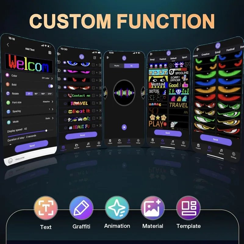 Devil Eyes Light for Cars 15''x4'' Flexible LED Light Signs for Car APP Control Custom Pattern Animation LED Displays for Car