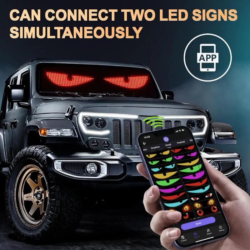 Devil Eyes Light for Cars 15''x4'' Flexible LED Light Signs for Car APP Control Custom Pattern Animation LED Displays for Car