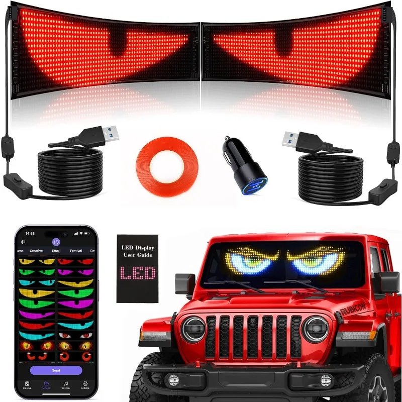Devil Eyes Light for Cars 15''x4'' Flexible LED Light Signs for Car APP Control Custom Pattern Animation LED Displays for Car