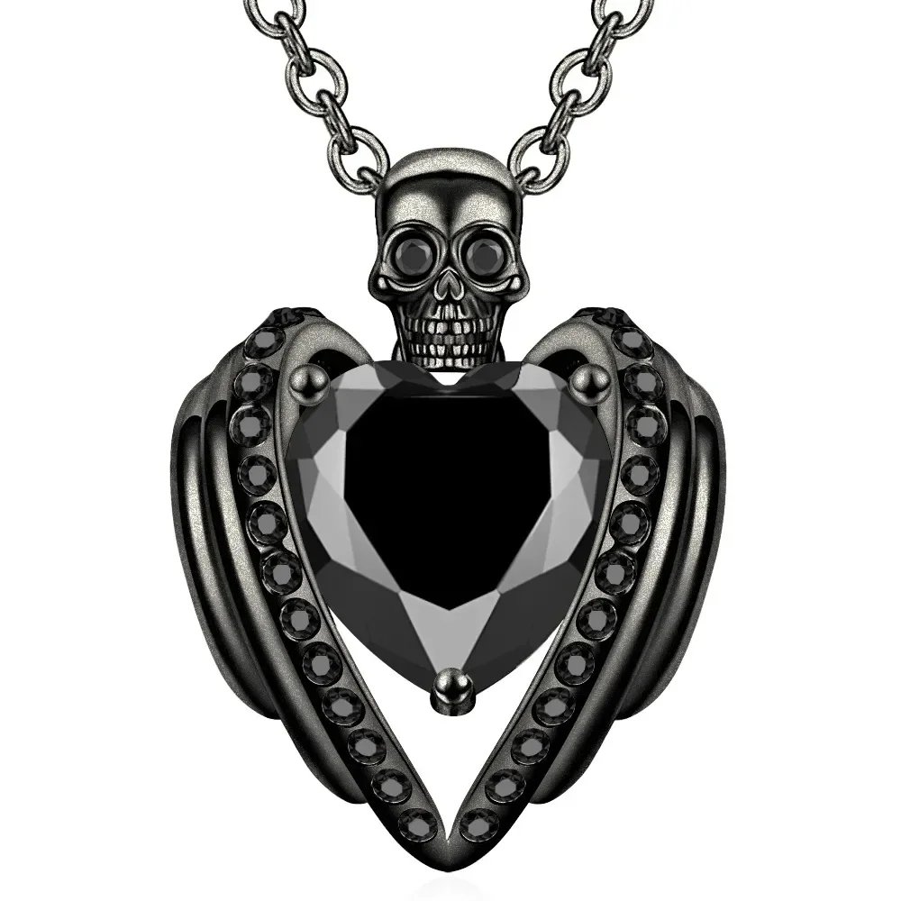 Skull Black Heart Purple Red Angel Wing Crystal Zircon Women's  Pendant Necklaces Mother's Day Halloween Christmas Jewelry